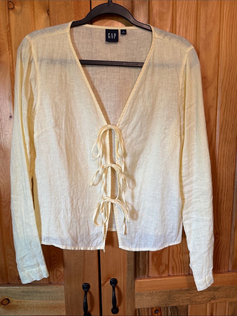 GAP Women's Pale Yellow Tie-Front Linen Cardigan